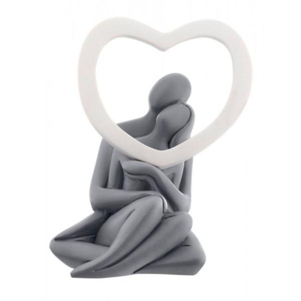 BONGELLI PREZIOSI - Figurine Figurine Couple Coeur Gris 13 cm Marmorino